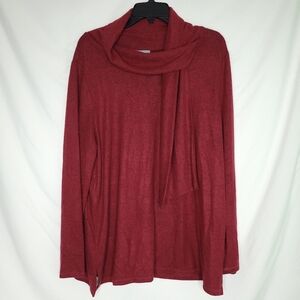 HABITAT Women's Cozy Up Fleece Tie Neck Pullover Sweater In Cranberry LARGE